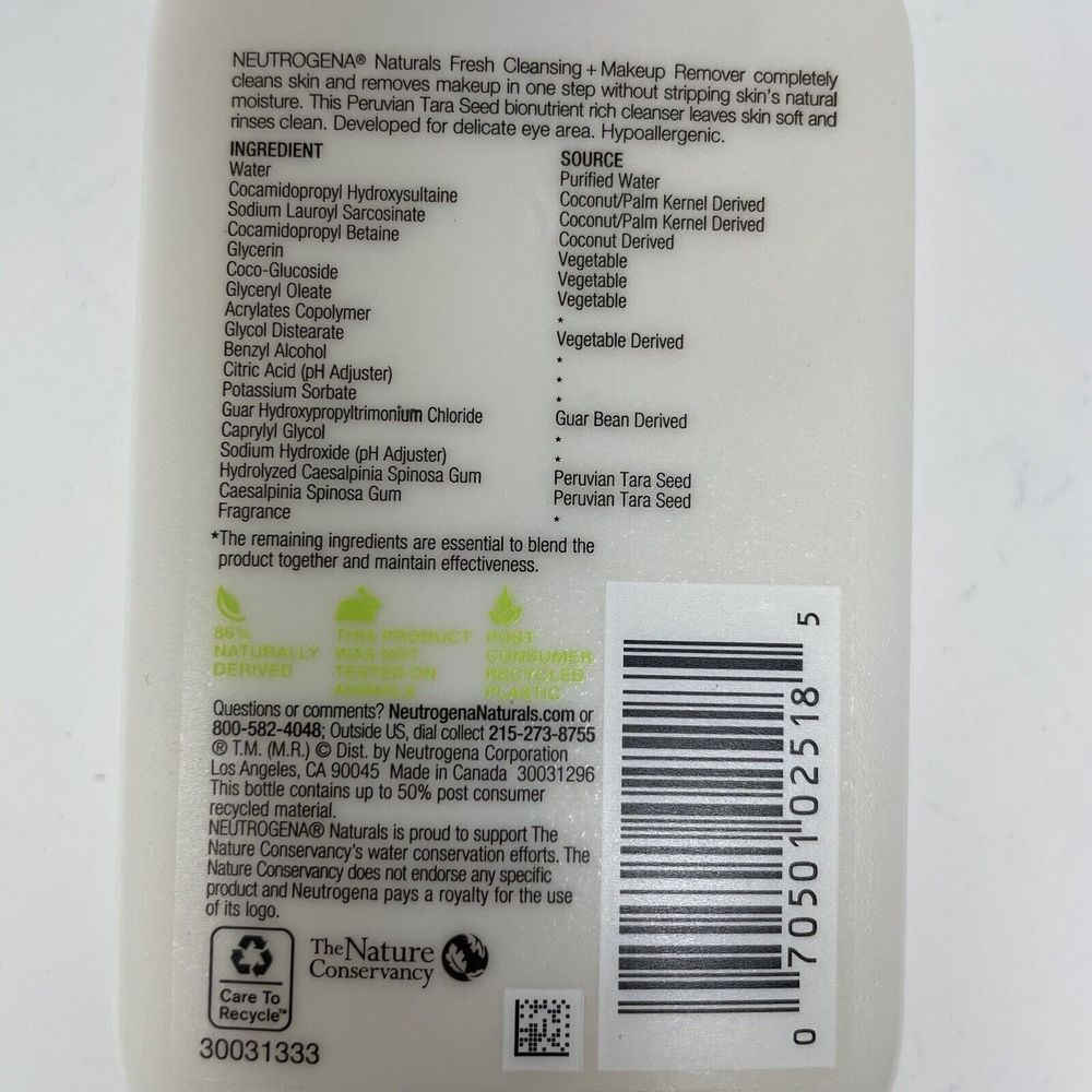 Neutrogena Naturals Fresh Cleansing + Makeup Remover Paraben, Dye Free 6 fl oz - Picture 3 of 3